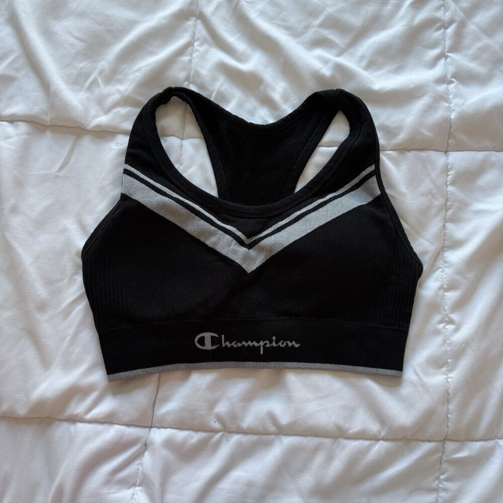 Champion Intimates Cotton Blend Womes Sports Bra Black Padded Racerback Yoga Gym